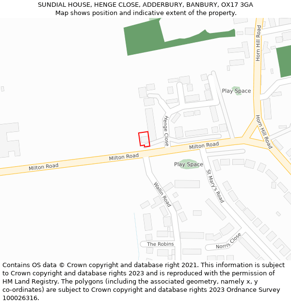 SUNDIAL HOUSE, HENGE CLOSE, ADDERBURY, BANBURY, OX17 3GA: Location map and indicative extent of plot