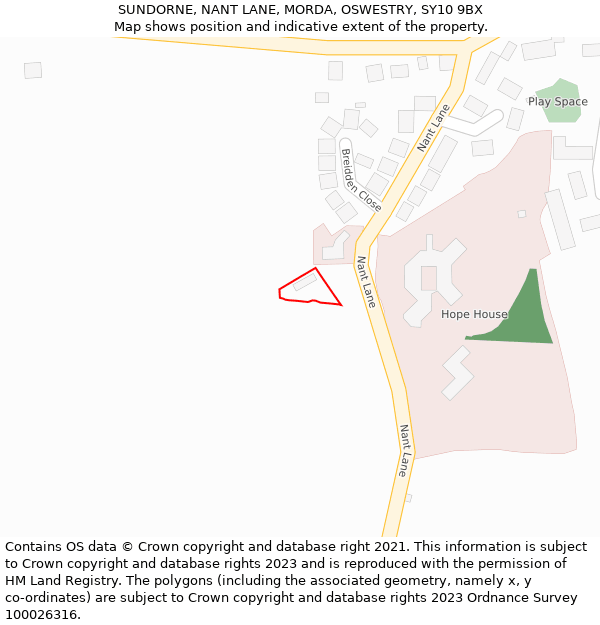 SUNDORNE, NANT LANE, MORDA, OSWESTRY, SY10 9BX: Location map and indicative extent of plot