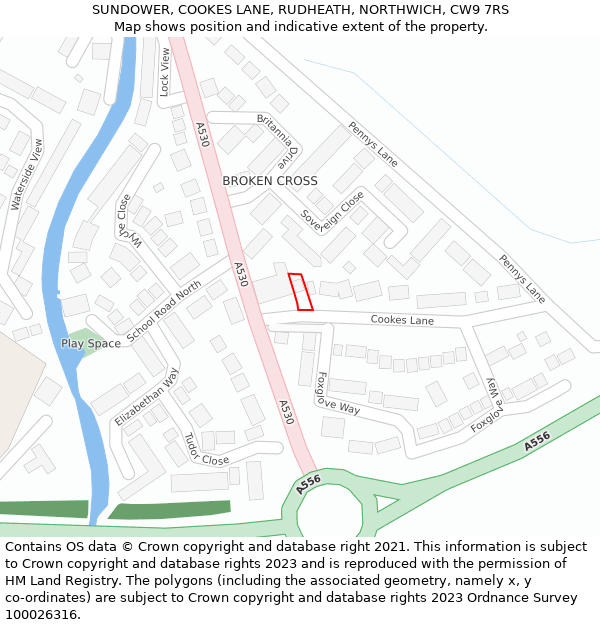 SUNDOWER, COOKES LANE, RUDHEATH, NORTHWICH, CW9 7RS: Location map and indicative extent of plot