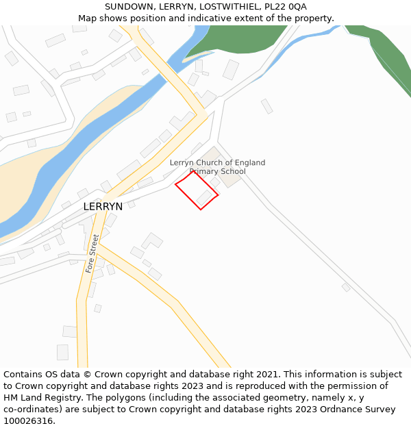 SUNDOWN, LERRYN, LOSTWITHIEL, PL22 0QA: Location map and indicative extent of plot