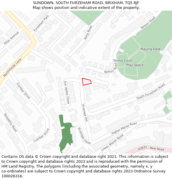 SUNDOWN, SOUTH FURZEHAM ROAD, BRIXHAM, TQ5 8JF: Location map and indicative extent of plot