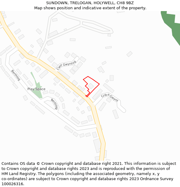 SUNDOWN, TRELOGAN, HOLYWELL, CH8 9BZ: Location map and indicative extent of plot