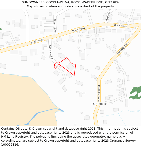 SUNDOWNERS, COCKLAWELVA, ROCK, WADEBRIDGE, PL27 6LW: Location map and indicative extent of plot