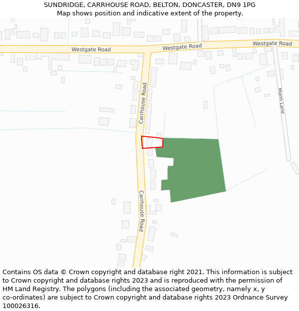 SUNDRIDGE, CARRHOUSE ROAD, BELTON, DONCASTER, DN9 1PG: Location map and indicative extent of plot