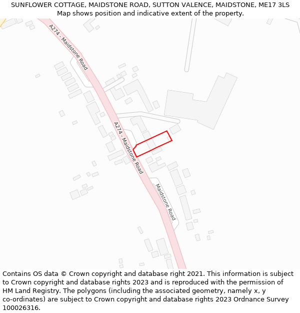 SUNFLOWER COTTAGE, MAIDSTONE ROAD, SUTTON VALENCE, MAIDSTONE, ME17 3LS: Location map and indicative extent of plot