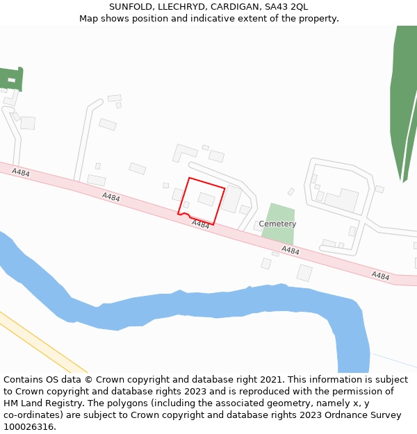 SUNFOLD, LLECHRYD, CARDIGAN, SA43 2QL: Location map and indicative extent of plot