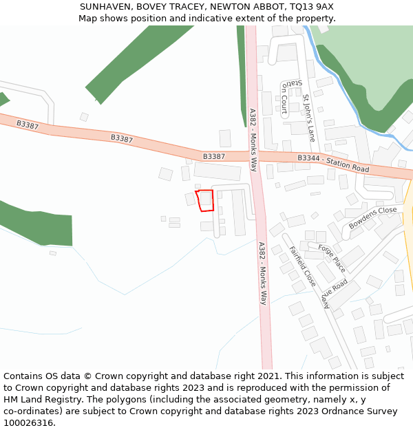 SUNHAVEN, BOVEY TRACEY, NEWTON ABBOT, TQ13 9AX: Location map and indicative extent of plot