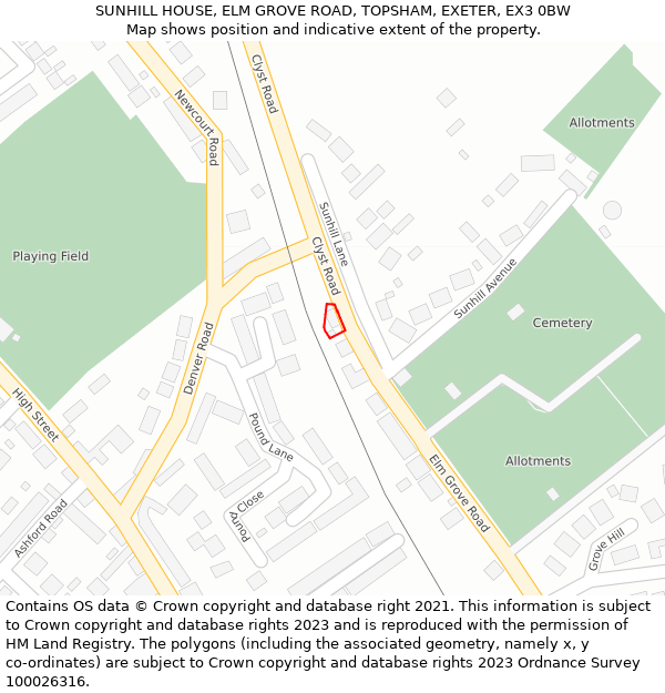 SUNHILL HOUSE, ELM GROVE ROAD, TOPSHAM, EXETER, EX3 0BW: Location map and indicative extent of plot