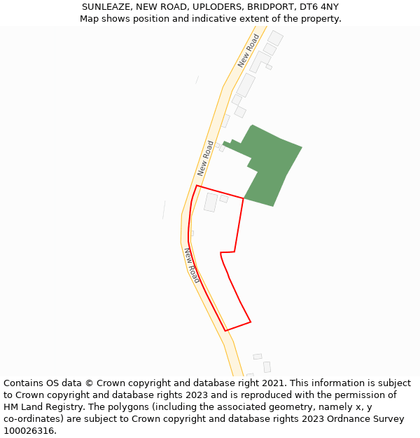 SUNLEAZE, NEW ROAD, UPLODERS, BRIDPORT, DT6 4NY: Location map and indicative extent of plot
