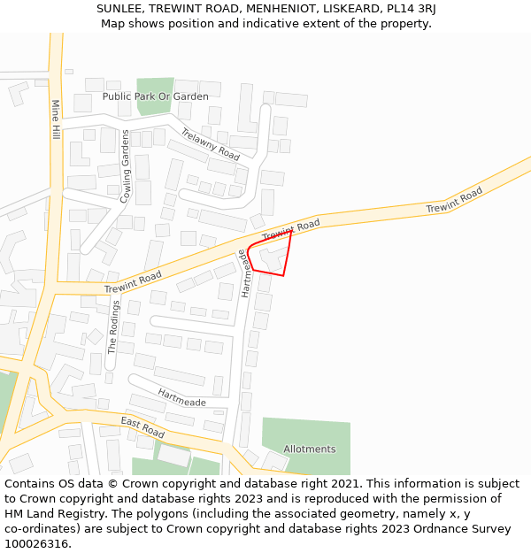 SUNLEE, TREWINT ROAD, MENHENIOT, LISKEARD, PL14 3RJ: Location map and indicative extent of plot