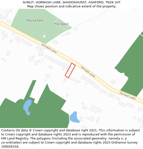 SUNLIT, HORNASH LANE, SHADOXHURST, ASHFORD, TN26 1HT: Location map and indicative extent of plot