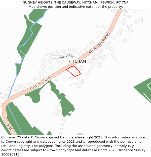 SUNNEY HEIGHTS, THE CAUSEWAY, HITCHAM, IPSWICH, IP7 7NF: Location map and indicative extent of plot
