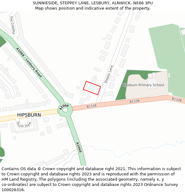 SUNNIESIDE, STEPPEY LANE, LESBURY, ALNWICK, NE66 3PU: Location map and indicative extent of plot