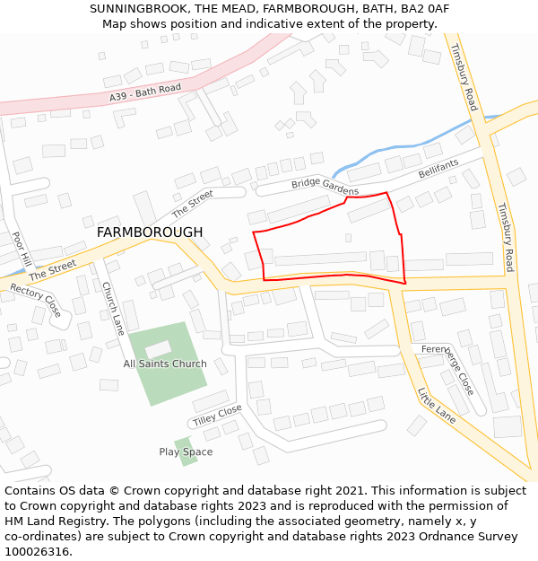 SUNNINGBROOK, THE MEAD, FARMBOROUGH, BATH, BA2 0AF: Location map and indicative extent of plot