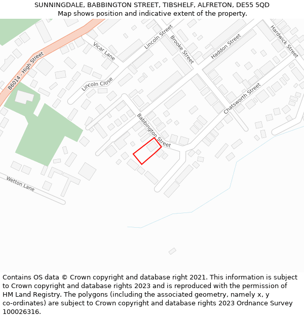 SUNNINGDALE, BABBINGTON STREET, TIBSHELF, ALFRETON, DE55 5QD: Location map and indicative extent of plot