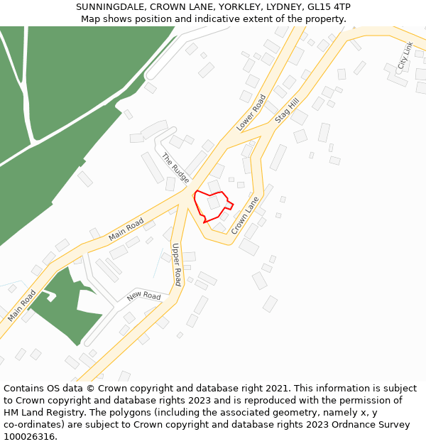 SUNNINGDALE, CROWN LANE, YORKLEY, LYDNEY, GL15 4TP: Location map and indicative extent of plot