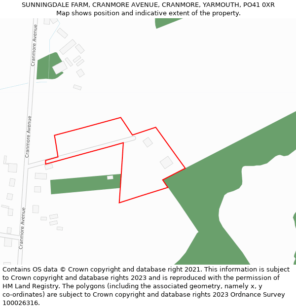 SUNNINGDALE FARM, CRANMORE AVENUE, CRANMORE, YARMOUTH, PO41 0XR: Location map and indicative extent of plot