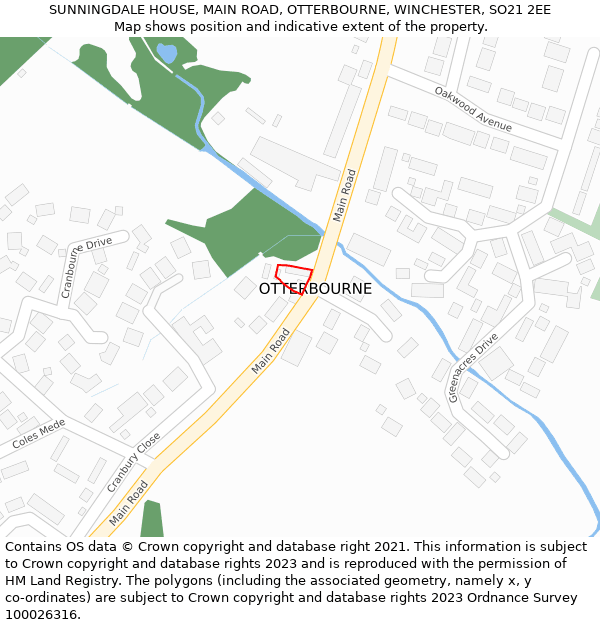 SUNNINGDALE HOUSE, MAIN ROAD, OTTERBOURNE, WINCHESTER, SO21 2EE: Location map and indicative extent of plot