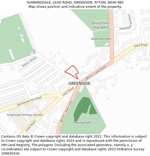 SUNNINGDALE, LEAD ROAD, GREENSIDE, RYTON, NE40 4BS: Location map and indicative extent of plot
