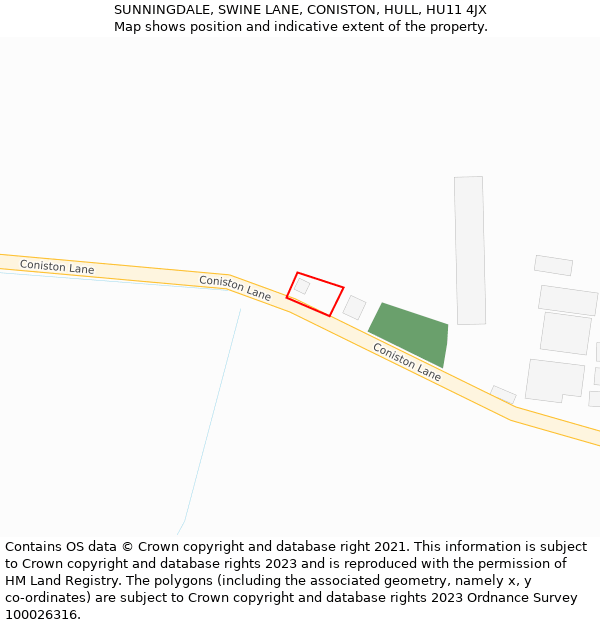 SUNNINGDALE, SWINE LANE, CONISTON, HULL, HU11 4JX: Location map and indicative extent of plot