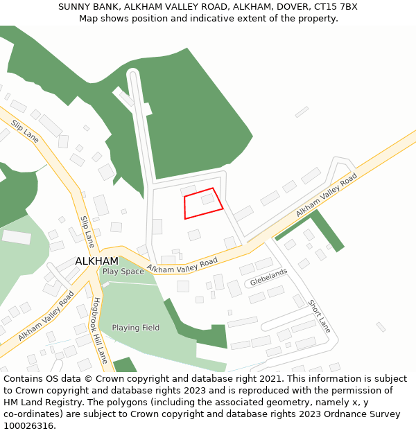 SUNNY BANK, ALKHAM VALLEY ROAD, ALKHAM, DOVER, CT15 7BX: Location map and indicative extent of plot