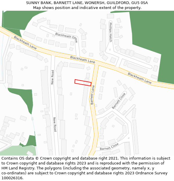 SUNNY BANK, BARNETT LANE, WONERSH, GUILDFORD, GU5 0SA: Location map and indicative extent of plot