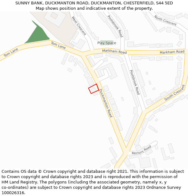 SUNNY BANK, DUCKMANTON ROAD, DUCKMANTON, CHESTERFIELD, S44 5ED: Location map and indicative extent of plot