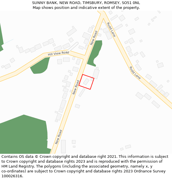 SUNNY BANK, NEW ROAD, TIMSBURY, ROMSEY, SO51 0NL: Location map and indicative extent of plot