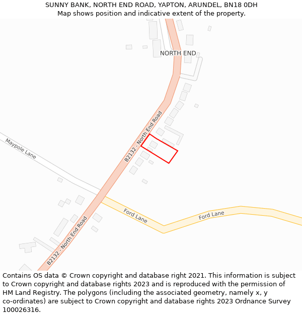 SUNNY BANK, NORTH END ROAD, YAPTON, ARUNDEL, BN18 0DH: Location map and indicative extent of plot