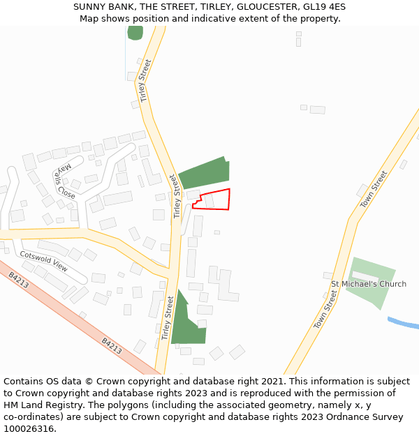 SUNNY BANK, THE STREET, TIRLEY, GLOUCESTER, GL19 4ES: Location map and indicative extent of plot