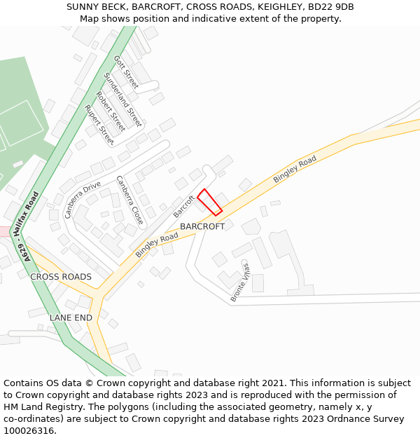 SUNNY BECK, BARCROFT, CROSS ROADS, KEIGHLEY, BD22 9DB: Location map and indicative extent of plot