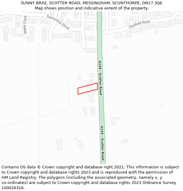 SUNNY BRAE, SCOTTER ROAD, MESSINGHAM, SCUNTHORPE, DN17 3QE: Location map and indicative extent of plot