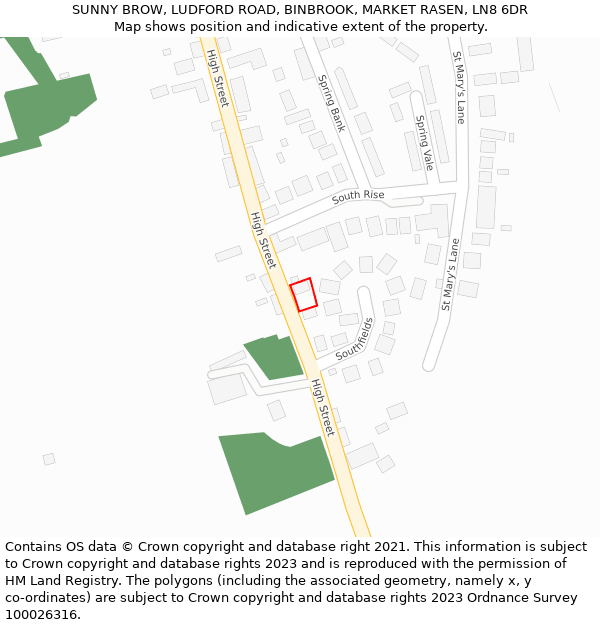 SUNNY BROW, LUDFORD ROAD, BINBROOK, MARKET RASEN, LN8 6DR: Location map and indicative extent of plot