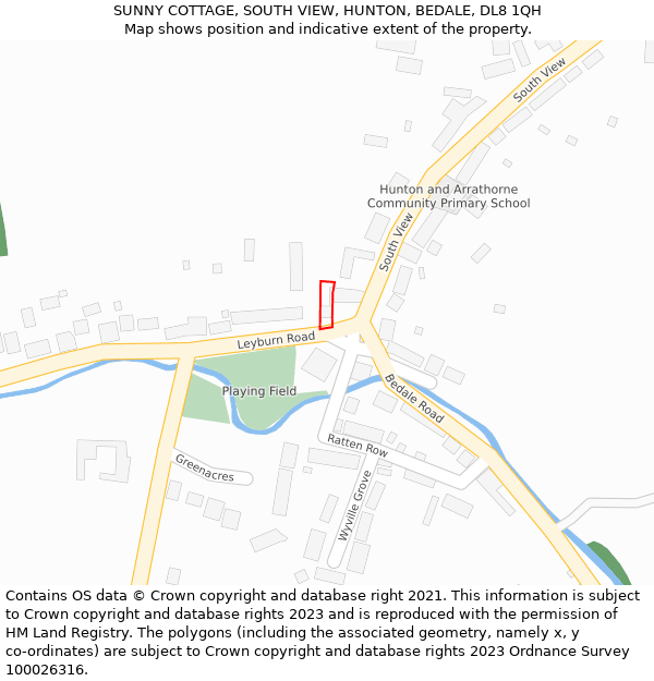 SUNNY COTTAGE, SOUTH VIEW, HUNTON, BEDALE, DL8 1QH: Location map and indicative extent of plot