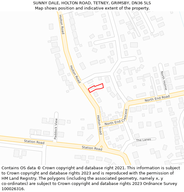 SUNNY DALE, HOLTON ROAD, TETNEY, GRIMSBY, DN36 5LS: Location map and indicative extent of plot