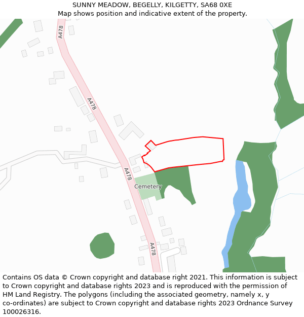 SUNNY MEADOW, BEGELLY, KILGETTY, SA68 0XE: Location map and indicative extent of plot