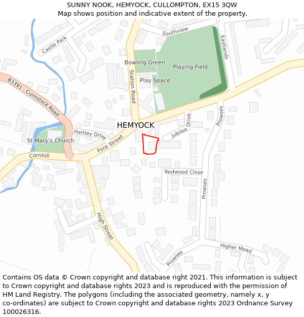 SUNNY NOOK, HEMYOCK, CULLOMPTON, EX15 3QW: Location map and indicative extent of plot
