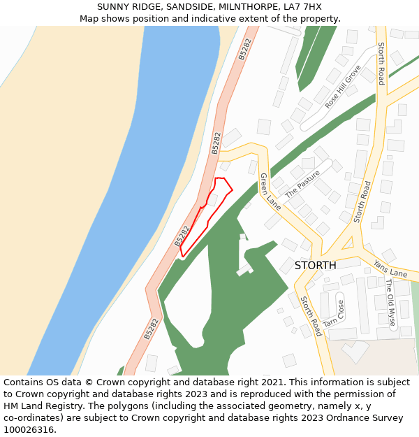 SUNNY RIDGE, SANDSIDE, MILNTHORPE, LA7 7HX: Location map and indicative extent of plot
