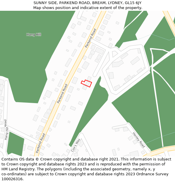 SUNNY SIDE, PARKEND ROAD, BREAM, LYDNEY, GL15 6JY: Location map and indicative extent of plot