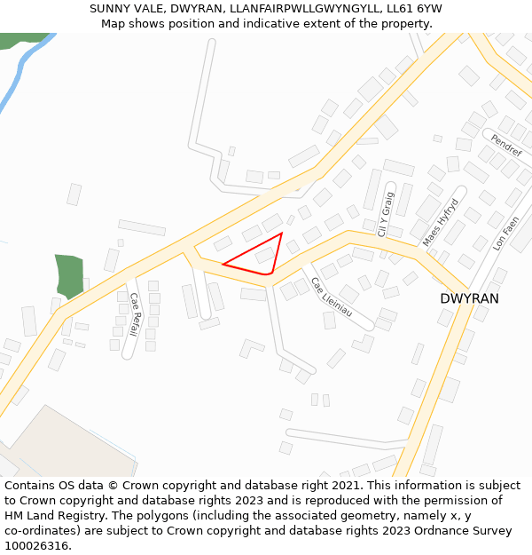 SUNNY VALE, DWYRAN, LLANFAIRPWLLGWYNGYLL, LL61 6YW: Location map and indicative extent of plot