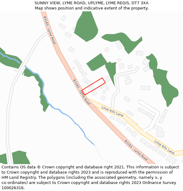SUNNY VIEW, LYME ROAD, UPLYME, LYME REGIS, DT7 3XA: Location map and indicative extent of plot