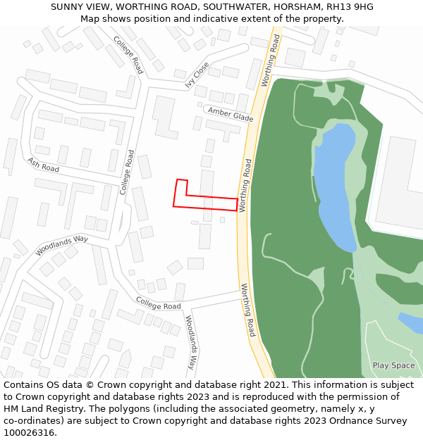 SUNNY VIEW, WORTHING ROAD, SOUTHWATER, HORSHAM, RH13 9HG: Location map and indicative extent of plot