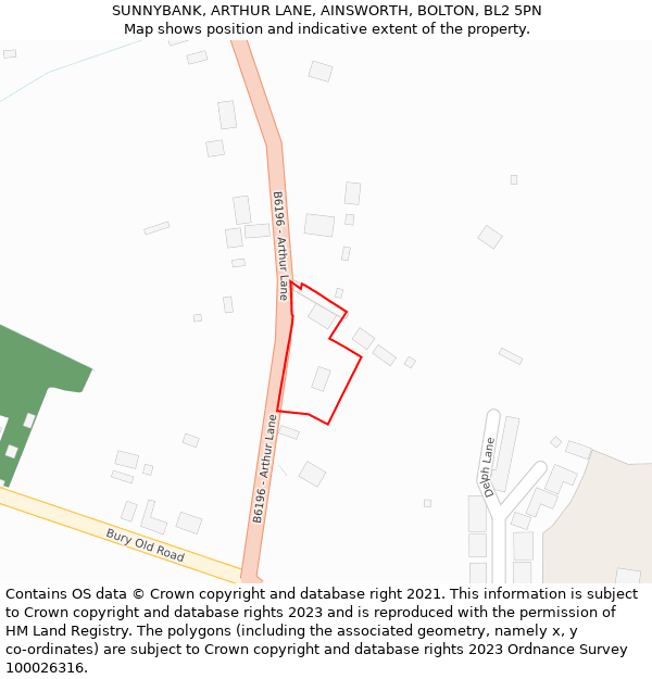 SUNNYBANK, ARTHUR LANE, AINSWORTH, BOLTON, BL2 5PN: Location map and indicative extent of plot