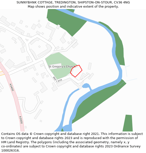 SUNNYBANK COTTAGE, TREDINGTON, SHIPSTON-ON-STOUR, CV36 4NG: Location map and indicative extent of plot