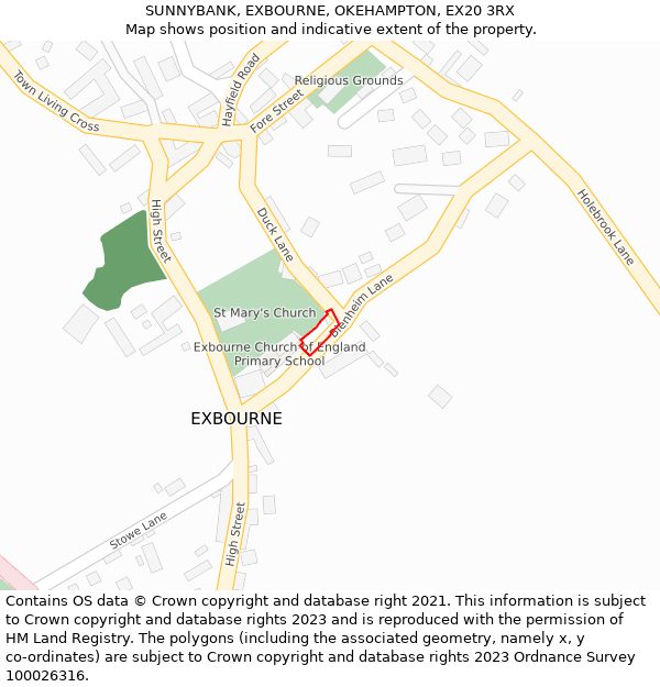 SUNNYBANK, EXBOURNE, OKEHAMPTON, EX20 3RX: Location map and indicative extent of plot