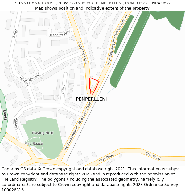 SUNNYBANK HOUSE, NEWTOWN ROAD, PENPERLLENI, PONTYPOOL, NP4 0AW: Location map and indicative extent of plot