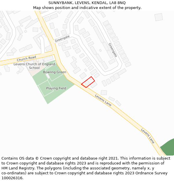 SUNNYBANK, LEVENS, KENDAL, LA8 8NQ: Location map and indicative extent of plot