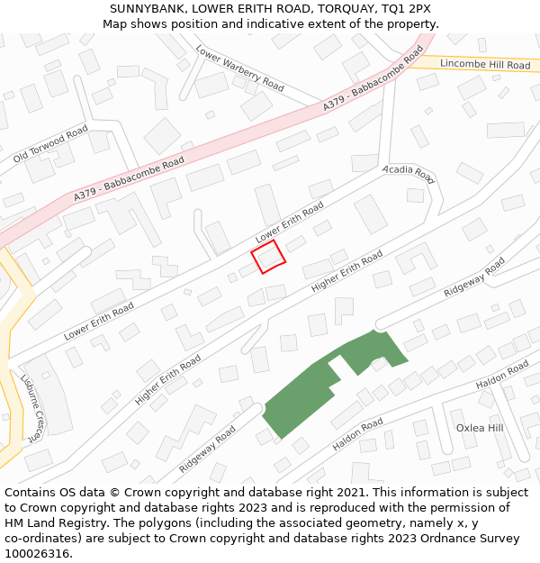 SUNNYBANK, LOWER ERITH ROAD, TORQUAY, TQ1 2PX: Location map and indicative extent of plot