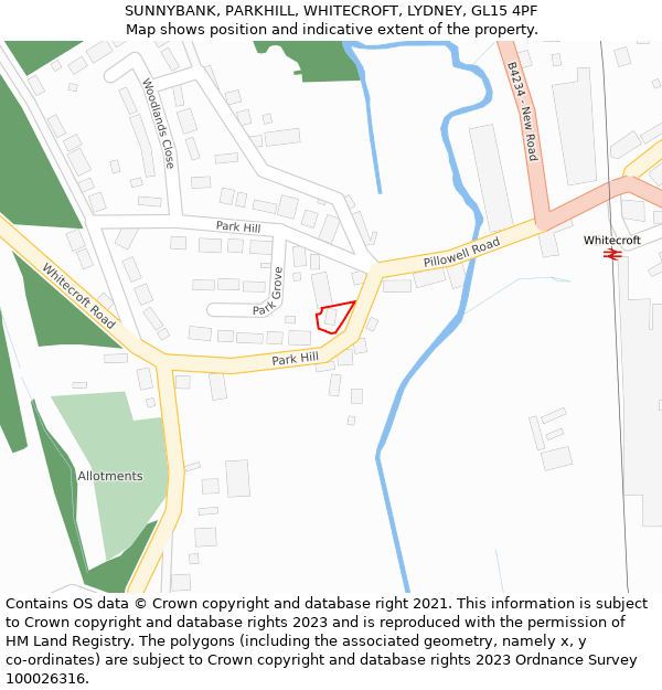 SUNNYBANK, PARKHILL, WHITECROFT, LYDNEY, GL15 4PF: Location map and indicative extent of plot