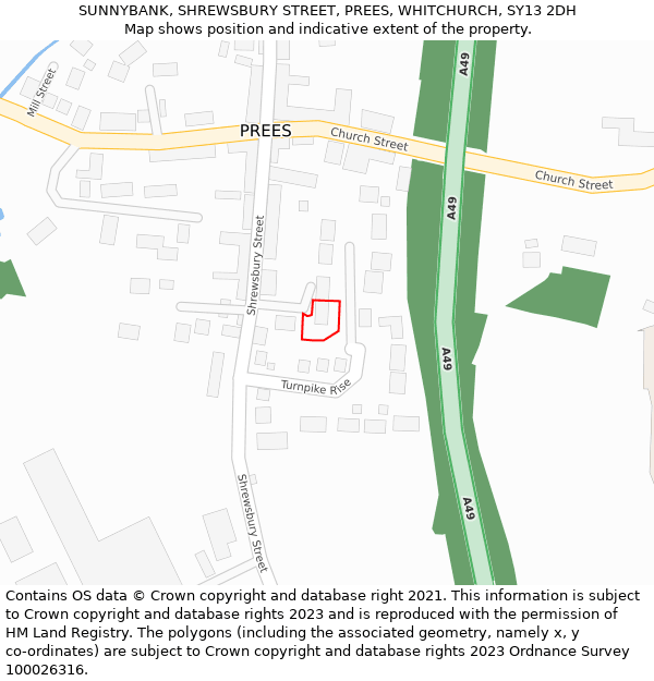 SUNNYBANK, SHREWSBURY STREET, PREES, WHITCHURCH, SY13 2DH: Location map and indicative extent of plot